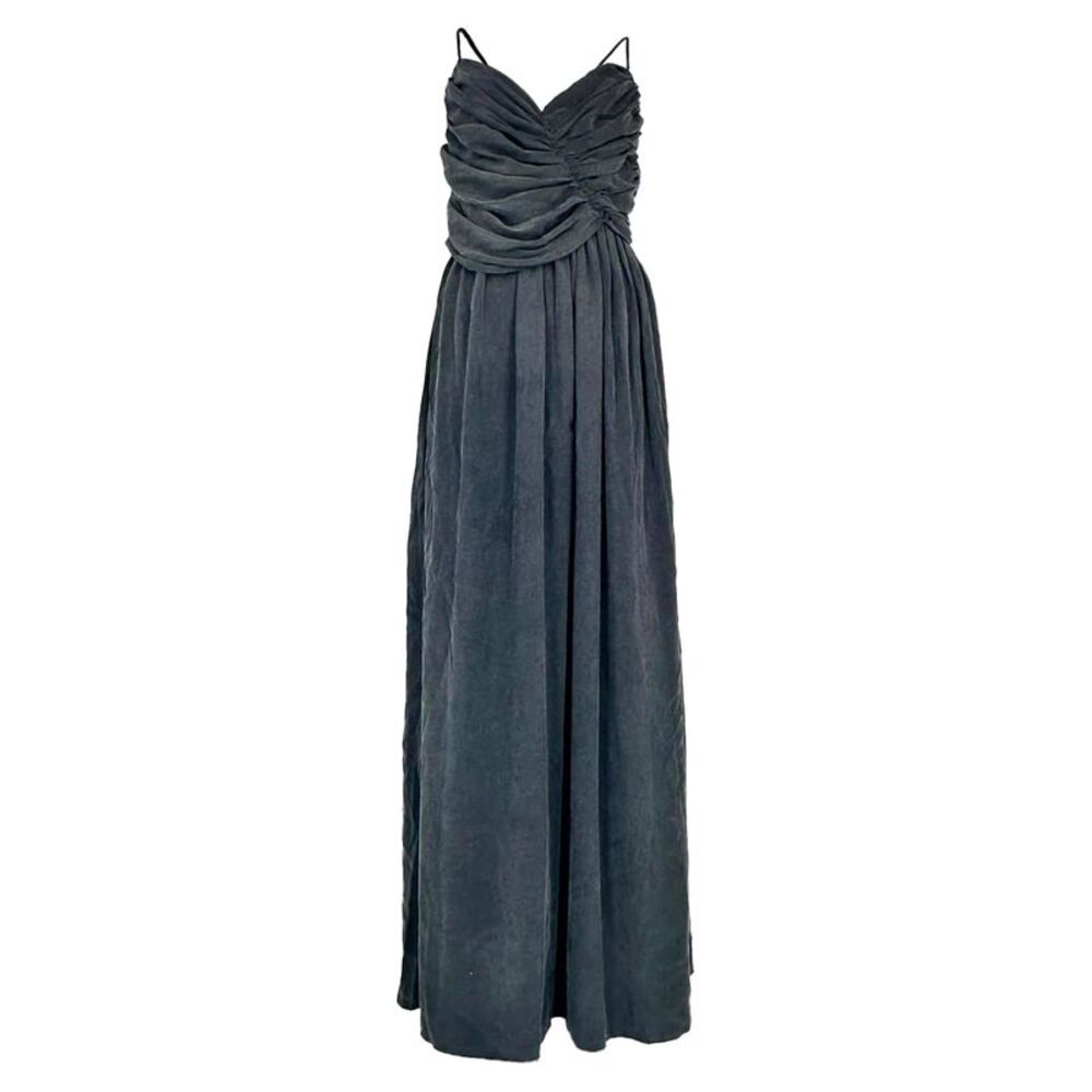 Zimmermann V-Neck Gathered Maxi Dress in Grey Viscose
